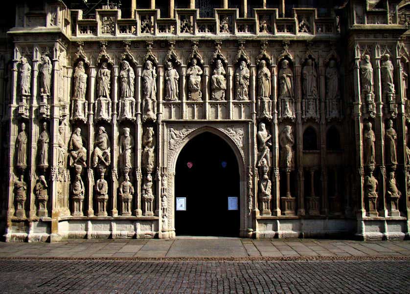 Hooker's statue stands outside the historic cathedral in Exeter.