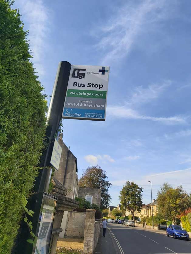 Bus stop at Newbridge Court towards Bristol and Keynsham.