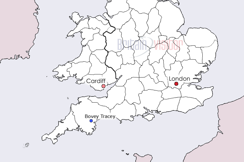 Map of Bovey Tracey, Devon.