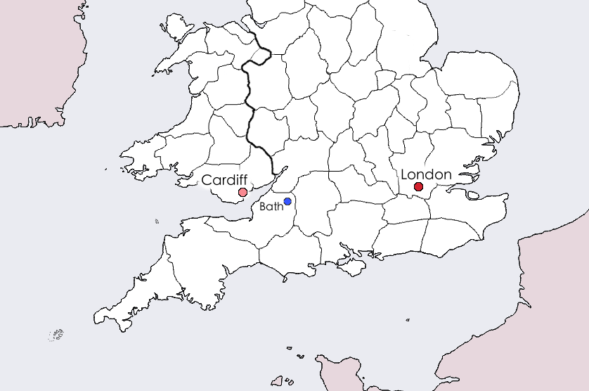 Bath is approximately 197 km west of London on the M3 and A303