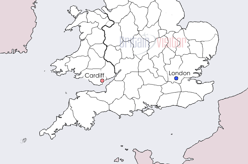 Map showing the location of London in England.