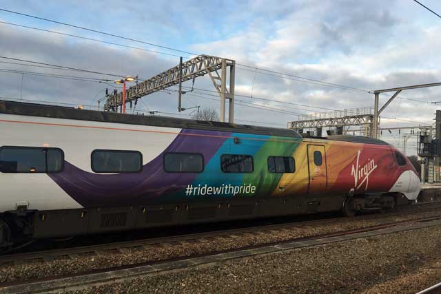#ridewithpride Virgin train from London Euston to Manchester Piccadilly #ridewithpride Virgin train from London Euston to Manchester Piccadilly
