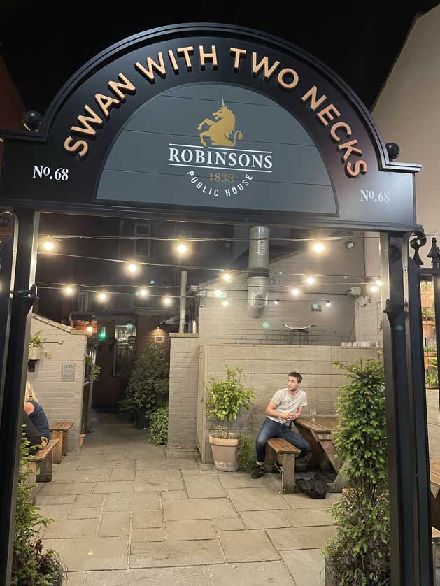 Outdoor beer garden at the back.