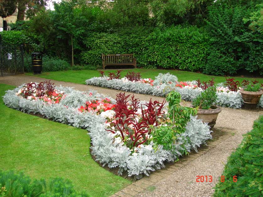 Flower beds and pocket lawns in the Sensory Garden in Bath