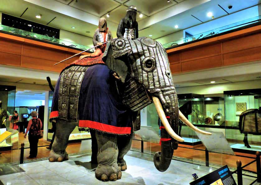 A fully armoured Indian War Elephant from the Mughal period.