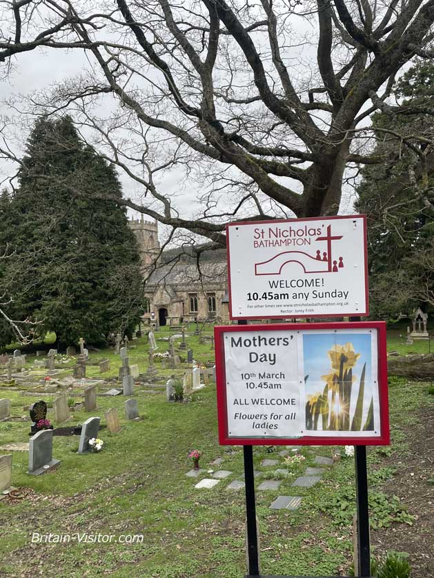 The church and graveyard.