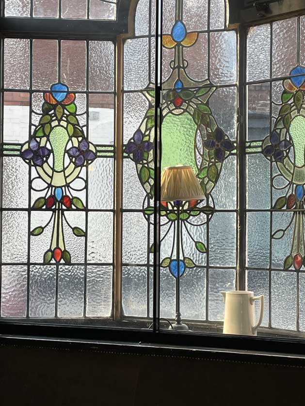 Stained glass in the interior.