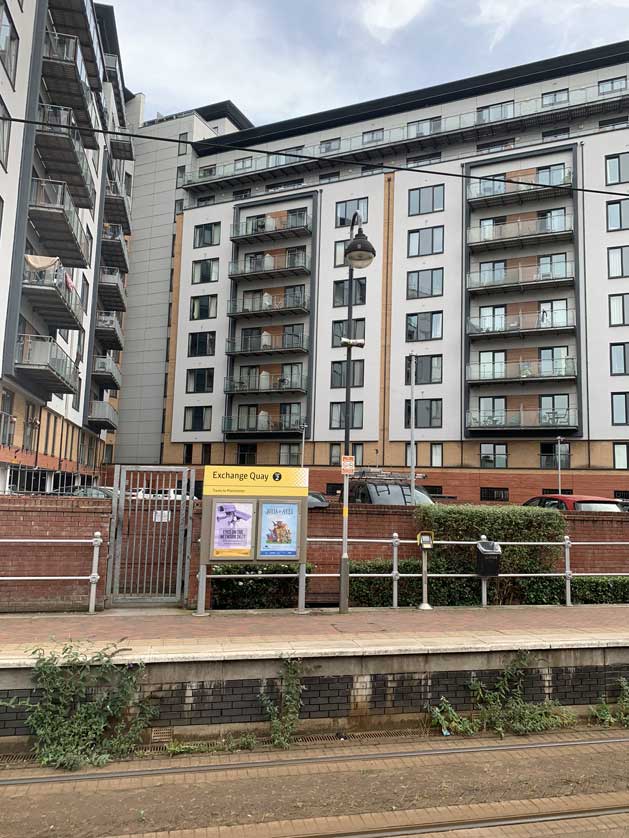 The area around the stop is mainly residential with some large apartment blocks.
