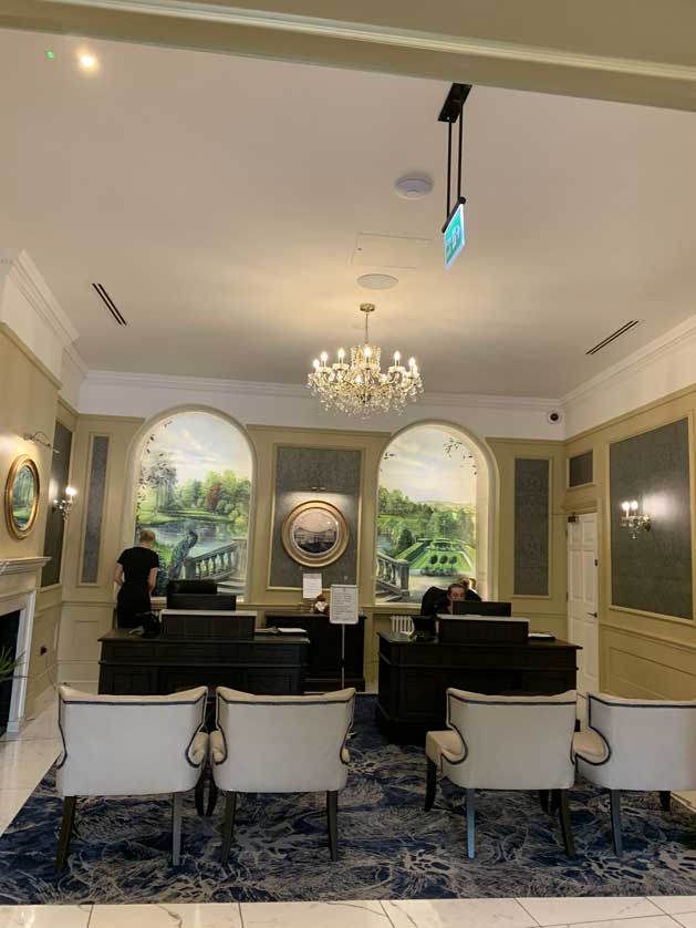 The opulent interior of the hotel.